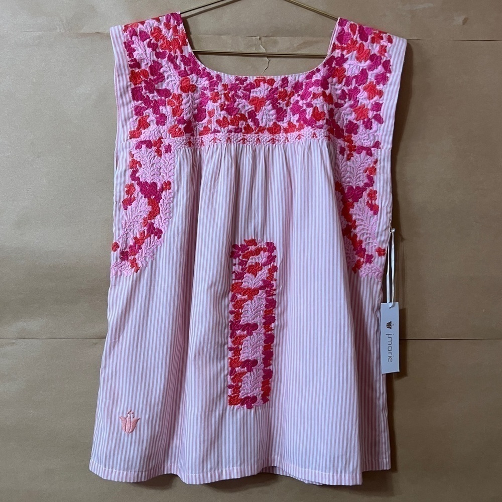 J.Marie | NWT The Lilian Top Embroidered Popover Blouse Cap Sleeve Pink Size XS